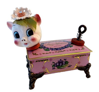 VTG Shenna Shepard Art Assemblage Steampunk Louis Sherry Candy Porcelain Pig