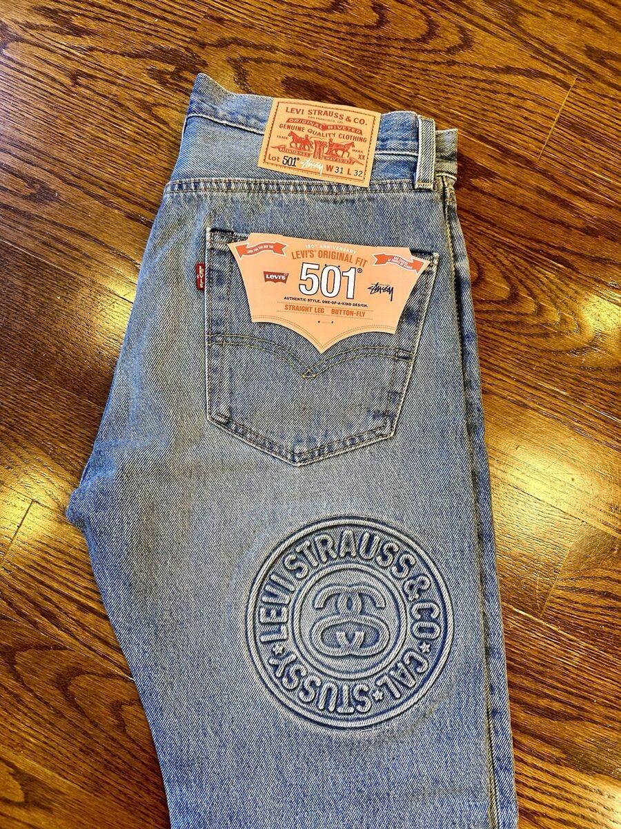 Stussy x Levis Embossed 501 Denim Jeans 150th Anniversary Stussy x Levis Embossed 501 Denim Jeans 150th Anniversary