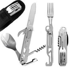 Camping Eating Utensil Set Folding Emergency Cutlery Knife Fork Spoon Kit 2025
