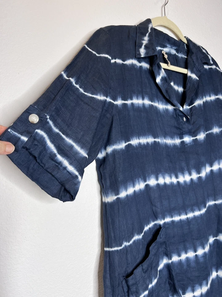 XCVI Top Túnica MANGAS 3/4 LINO ESTILO BOHO Talla M Relajado Lagenlook Tie Die Foto 4 de 4