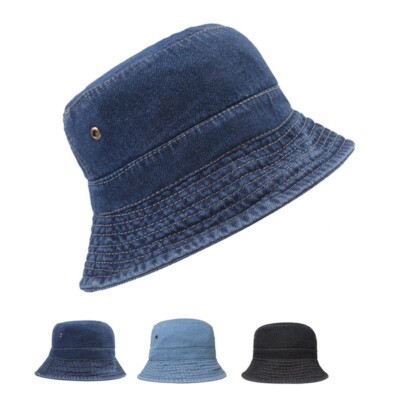 Ladies Denim Summer Bucket Hat Fishing Hat Outdoor Hiking Sun Beret Cap