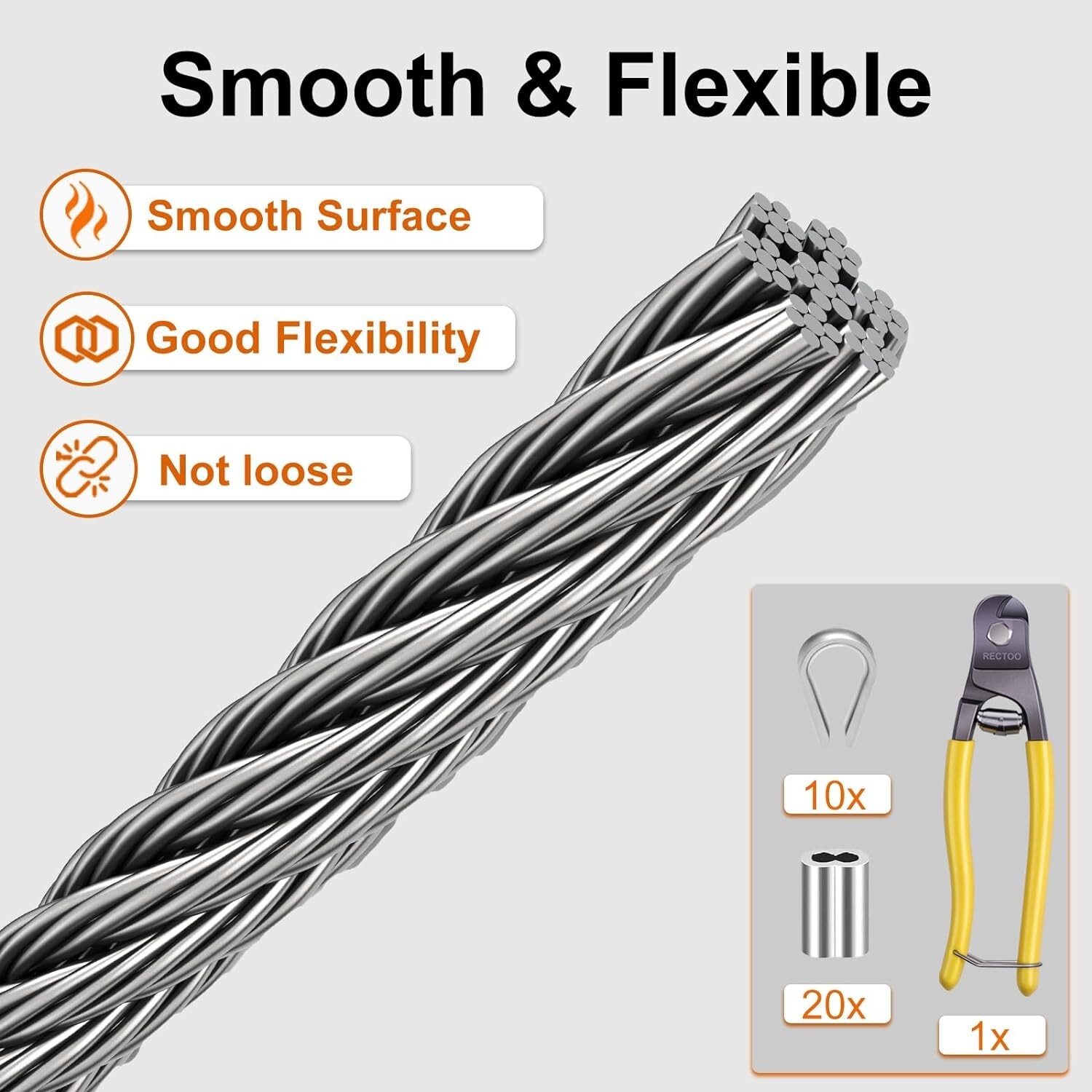 Versatile 100ft Stainless Steel Cable - 1/8" Wire Rope with Loop Sleeve Included