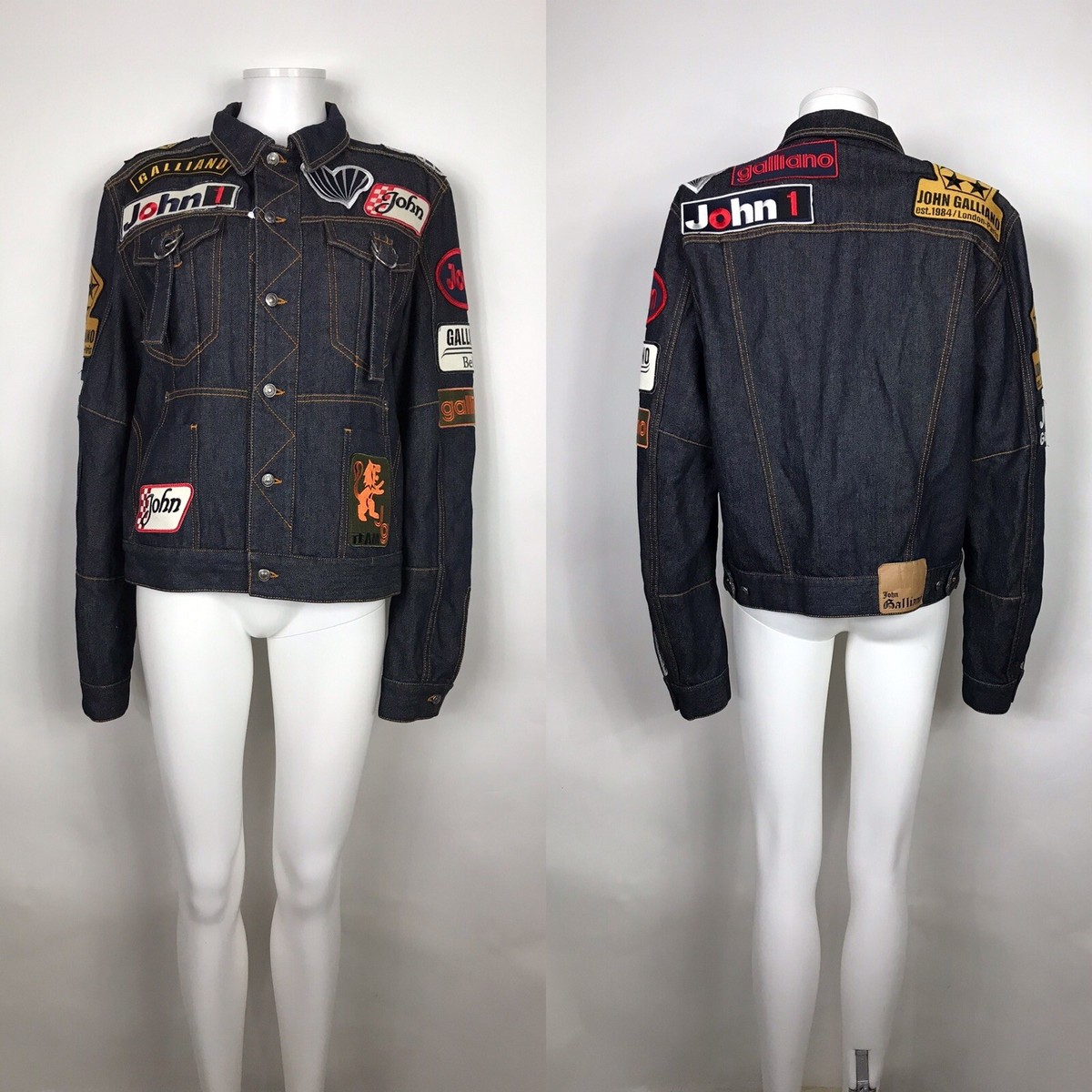 Vtg John Galliano Blue Denim Logo Patch Jacket S 46 | eBay