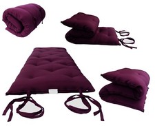 Burgundy Twin Traditional Japanese Floor Rolling Futon Mattresses, Tatami, Mats