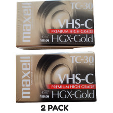 2 Pack Maxwell VHS-C TC -30 HGX - Gold Premium High Grade Video Tapes 30 Minute