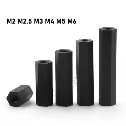 M2,2.5,3,4,5,6 Black Nylon Hex Female-Female Spacer Standoff PCB Pillar Stud Nut