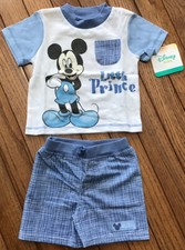 Boys Disney Baby 2 Pc Mickey Mouse Shirt Plaid Short Set Outfit Sz 0-3 C28-13 