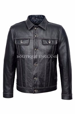 Herren TRUCKER Jacke klassisch schwarz 100% ECHTES Rindsleder klassischer Stil 1280