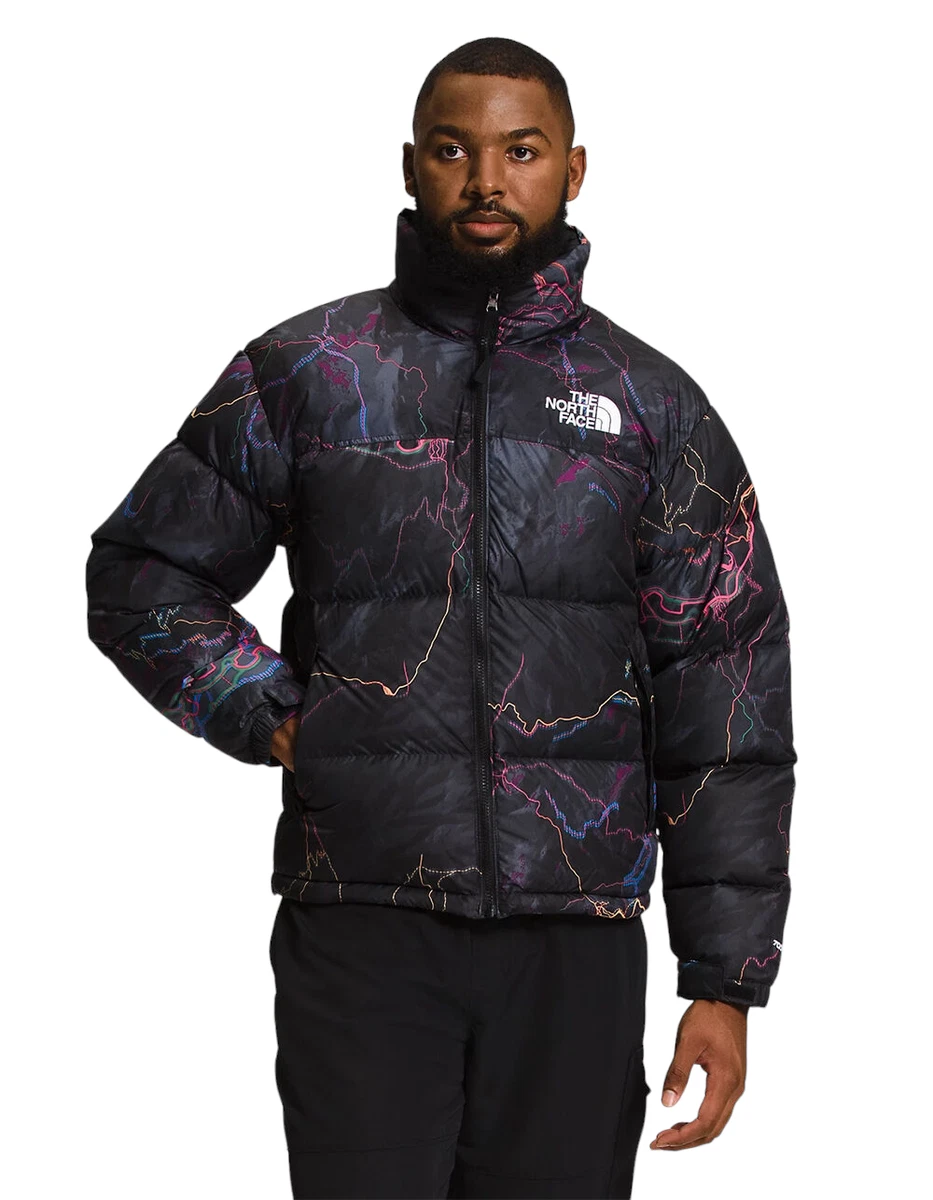 The North Face Black Trail Glow Print 1996 Retro Nuptse 700 Down Jacket New