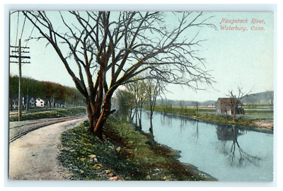 1911 View Of Naugatuck River Waterbury CT Tracks