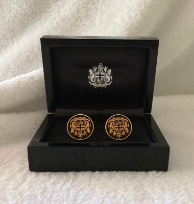 LlYODS LONDON FIDENTIA COAT OF ARMS CREST CUFFLINKS WITH CASE