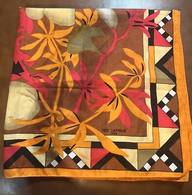 AUTHENTIC TED LAPIDUS PARIS square SCARF TWILL SILK 30'' x 30'' France VTG