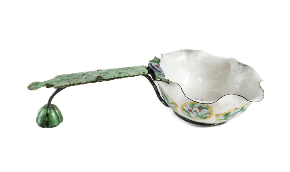 Tazón de jadeíta tallado a mano esmalte chino cepillo lavadora c1900 peces dorados Foto 3 de 4