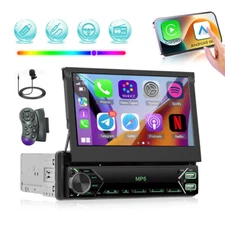 7" Single 1DIN Car Stereo Radio Flip Out Apple Carplay Android Auto Bluetooth FM