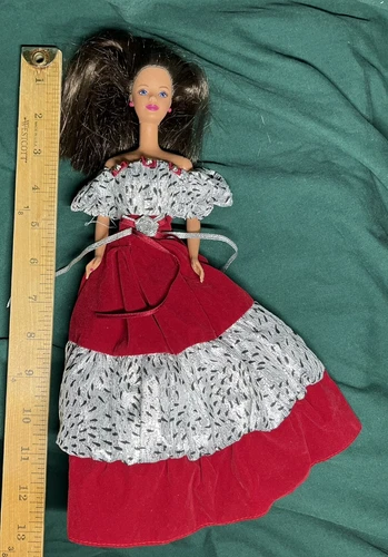 Vintage 1966 Barbie Doll w/ Dark Brown Hair, Blue Eyes, Red Dress-China-Head '91