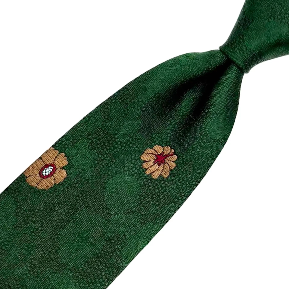 Галстук Vitaliano Pancaldi - темно-зеленый текстурированный коричневый цветочный итальянский шелковый галстук - Изображение 4 из 4