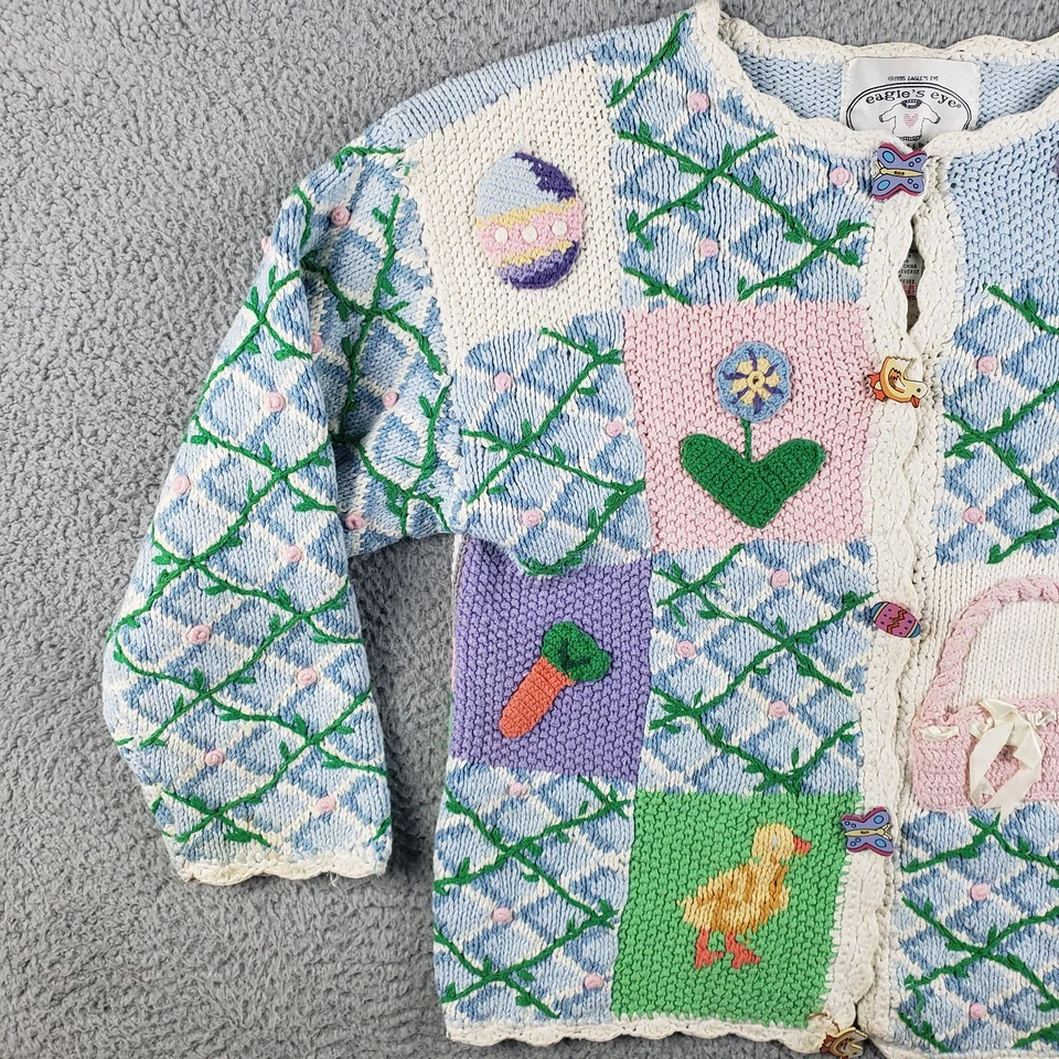 Vintage Eagles Eye Easter Sweater Womens M Chunky Hand Knit Bunny Spring 1995 - Image 3 of 4