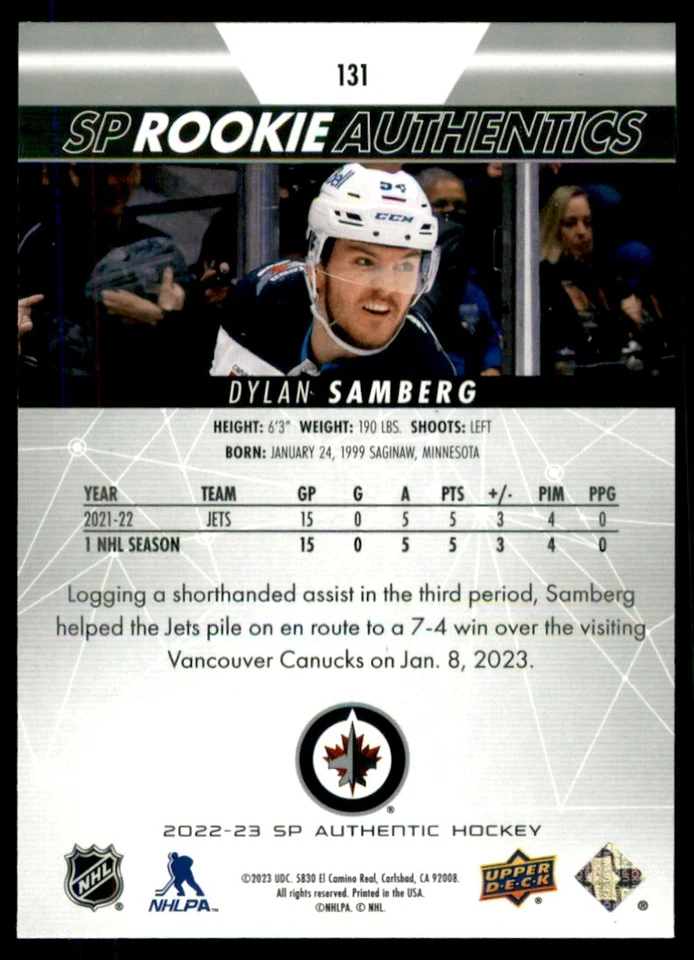 2022-23 SP Rookie Pattern Foilboard Dylan Samberg #131 - Image 2 of 2
