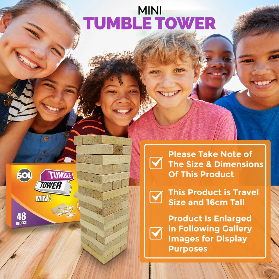 Wooden Tumbling Tower Game Traditional Stacking Family Kids Travel Friendly Mini - Image 2 of 4