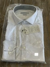 Perry Ellis Men's Portfolio Travel Luxe Shirt Bright Blue Print Slim 15 34/35