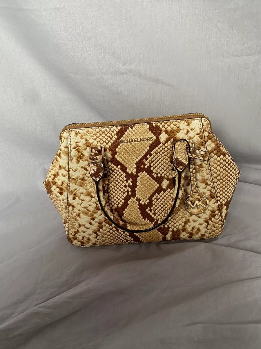 Michael Kors Brown Gold Leather Snake Skin Printed Small