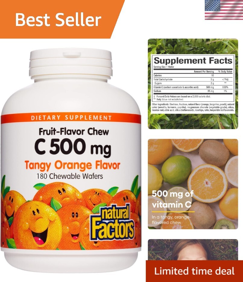 Chewable Vitamin C 500 mg for Kids – Immune Support & Healthy Bones, 180 Count