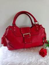 Michel Klein Paris Genuine Leather Hot Red Color Women Shoulder bags Handbags