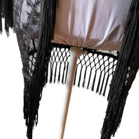 Black Sheer Floral Coverup Kimono Robe with Fringe by Monteau Size S