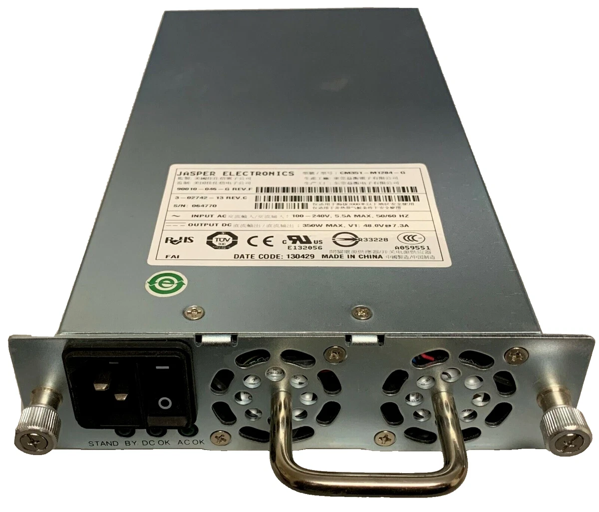 Jasper CM351-M1284-G 350W Power Supply 90010-046-G 3-02742-13 REV 