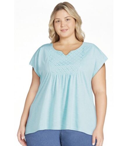 RealSize Womens Plus Size Aqua Crochet Bib Tunic Top Size 3X NEW
