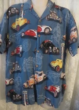 PARADISE FOUND SHIRT VINTAGE Roadsters Hot Rods Blue  Cars LARGE