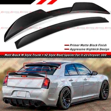 For 2015-2023 Chrysler 300 Matt Black M Style Trunk + V2 Rear Roof Spoiler Wing