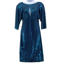 David Howard Climax Vintage Sequin Dress Size 9/10 Turquoise Blue Bodycon Plunge