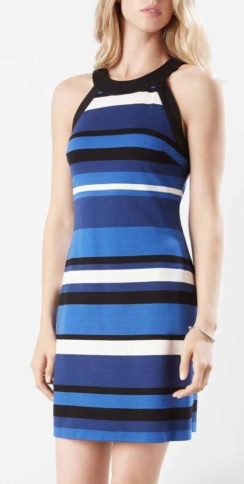 karen kane halter dress 2L85519 Blue/Black Contrast Modern Stretch Knit $128 DecemberSitewide