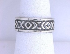 .925 Solid Sterling Silver Band Custom Antiqued Southwest Native Ring Size 5.75