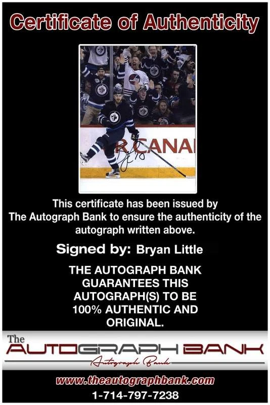 Foto 8x10 firmada por Bryan Little de hockey de la NHL con certificado autografiado A0006 Foto 2 de 2