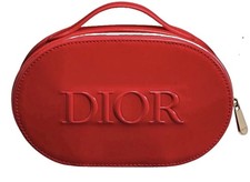 Dior Red Patent Makeup Bag Cosmetic Case with Handle Zipper Closure