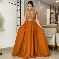 Elegant A-Line Chiffon PromDress Long Beaded Appliques Scoop Cap Sleeves Evening