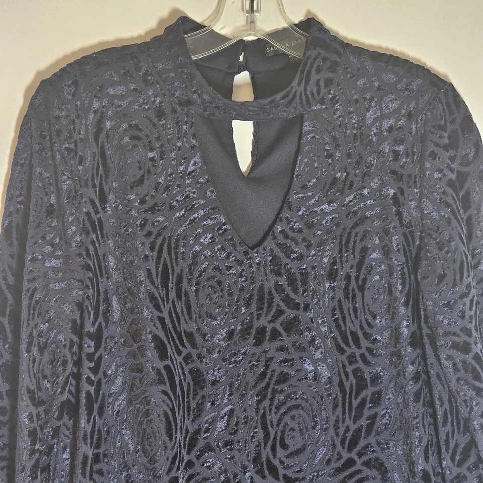 Vestido Sandra Darren Mujer 14 Azul Marino Floral Terciopelo Cuello en V Vacaciones Formal Bonito Foto 3 de 4