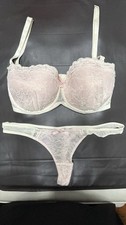 Knickerbox Lace Lingerie Set 34DD Bra & UK 10 Thong Cream Pink New Without Tags