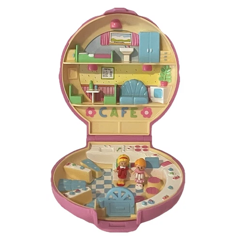 Vintage 1989 COMPLETE Polly Pocket Polly's CAFE Pink Compact Bluebird w/Dolls