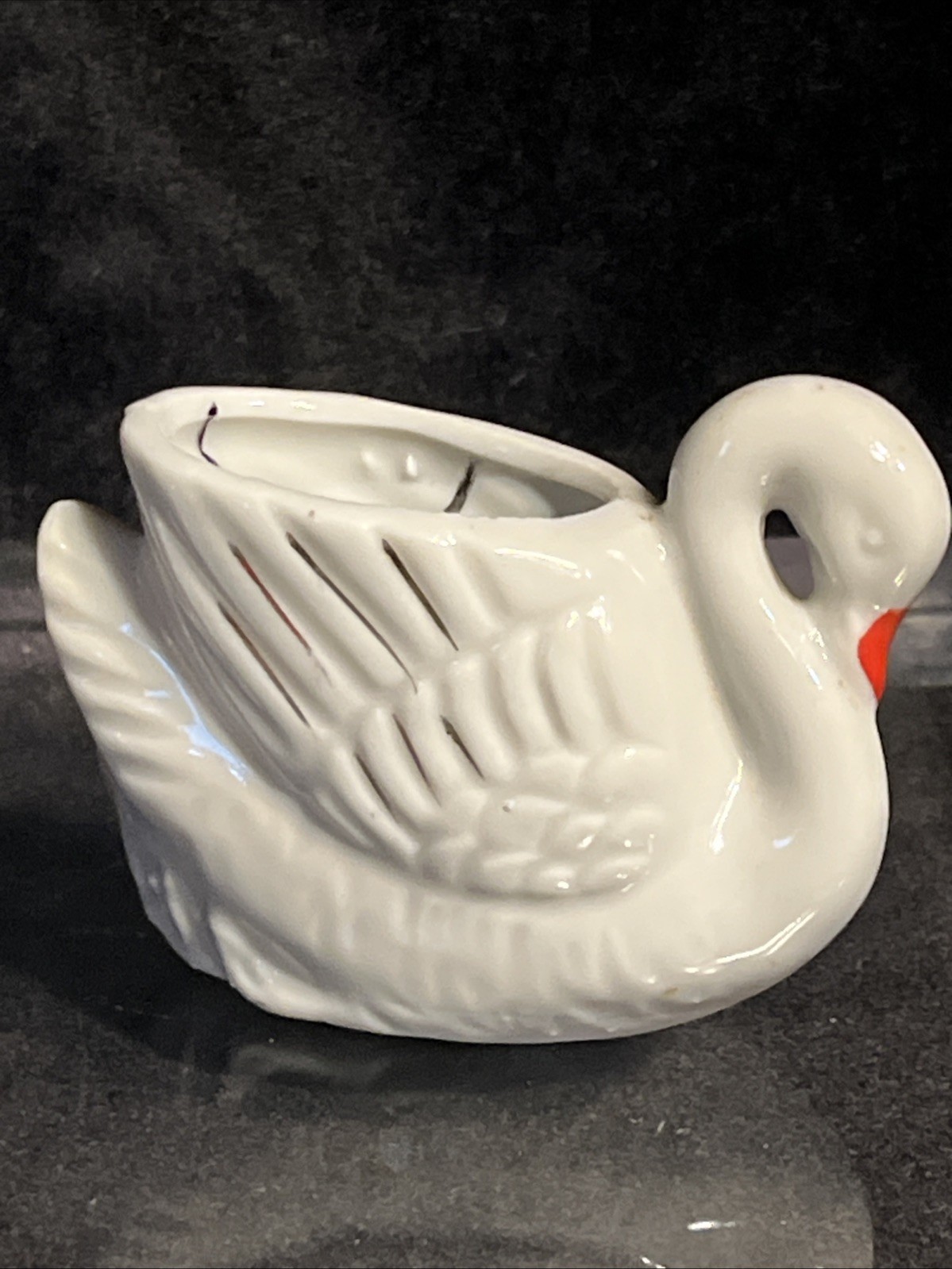 Toothpick HOLDER Porcelain Swan Mom Baby JAPAN Pair of (2) Vintage