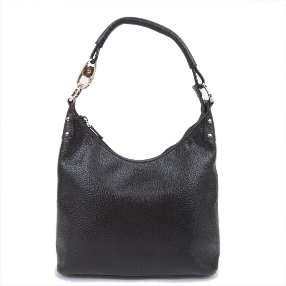 GUCCI Leather One Shoulder Hobo Bag Dark Brown Gold Hardware 179775 Authentic