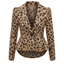 Ladies Long Sleeved Crop Frill Slim Fit Peplum Blazer Jacket Coat Size 8 - 16