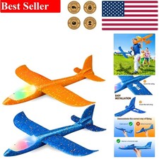 2 Pack LED Light Airplanes for Kids, 17.5" Foam Flying Toy with 2 Flight Modes
