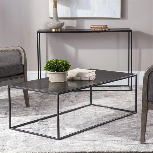 Uttermost Coreene Aluminum and Iron Coffee Table in Black Finish - Picture 3 of 4