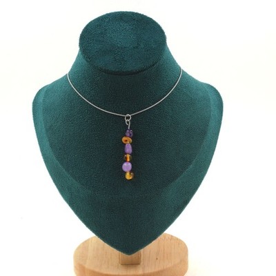 Halskette 6 Perlen echter Ostsee Bernstein + Amethyst in Perso Größe