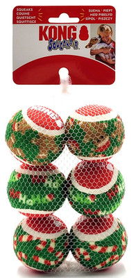 KONG SqueakAir Holiday Christmas Tennis Balls 6pk Med Squeaky Dog Fetch Toy 2.5''