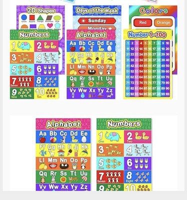 8 Pack - ABC Alphabet + Numbers 1-10 + Month Poster Set - Toddler Education...