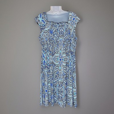 Perceptions New York Dress 18 Blue Paisley Smocked Boho Mod Y2K Artsy Festival